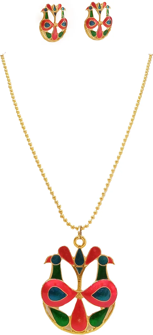 Assamese_Traditional_Gold_Plated_Multicolour_Lokapara_Chain_Pendant_Set_For_Women_&_Girls